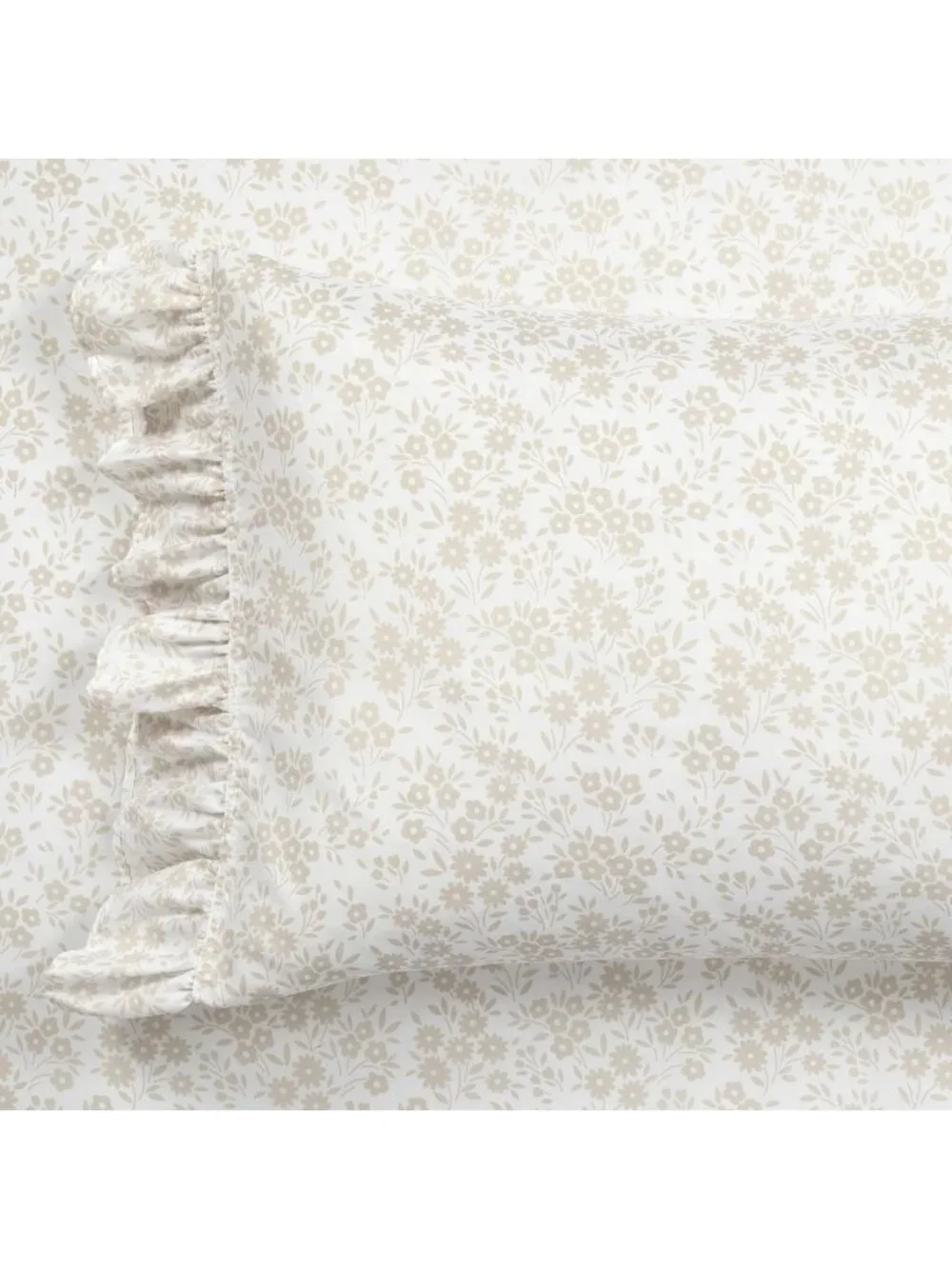 Floral Ruffle Twin XL Sheet Set - 4 Piece Neutral & White Bedding for Dorm Decor